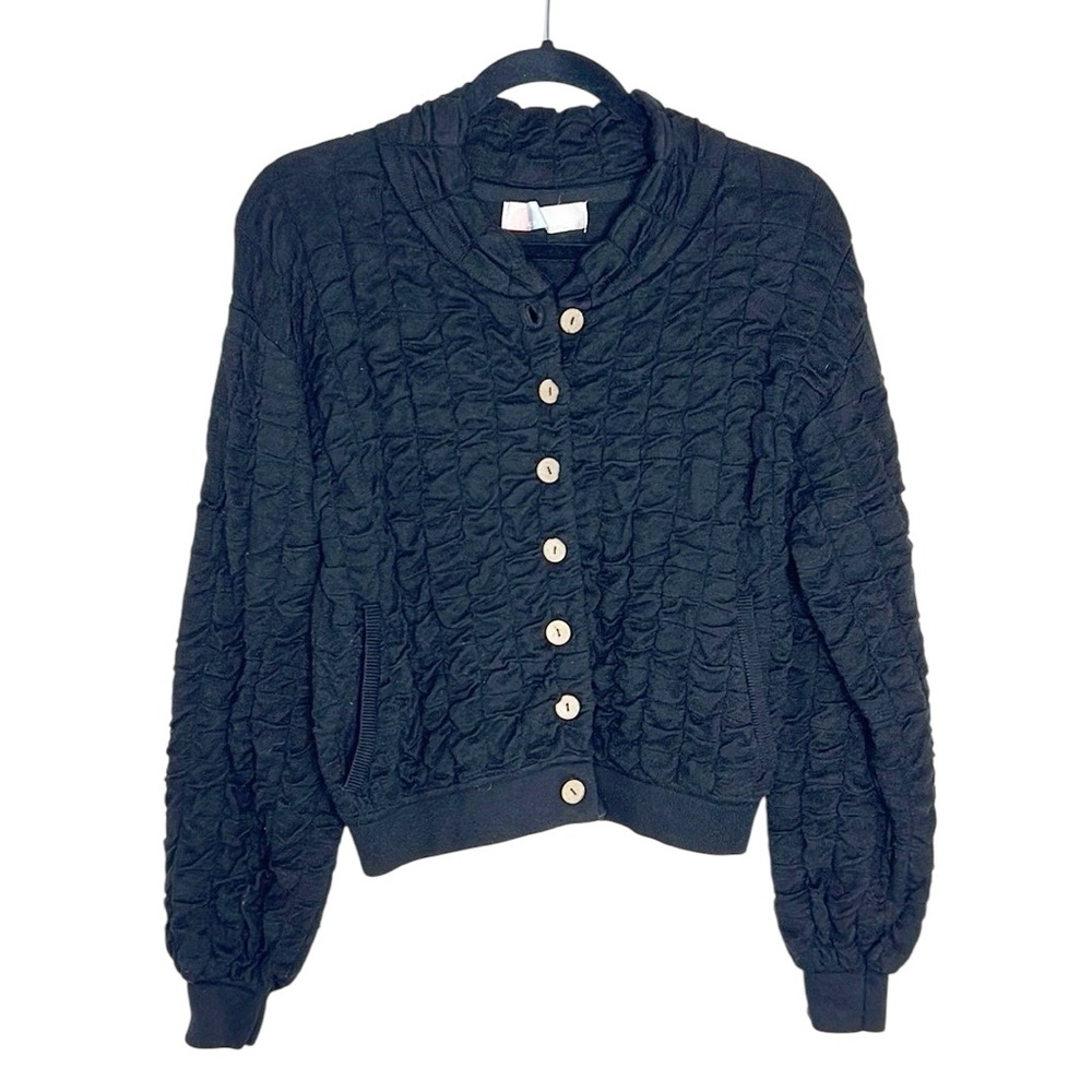 Free People Beach Sunny Sweater Bomber Jacket in Black